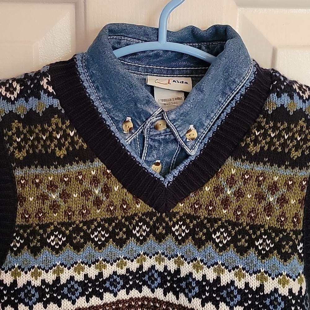 BT Kids, 2T denim shirt and vest, boys, blue, green and white - Picture 9 of 10